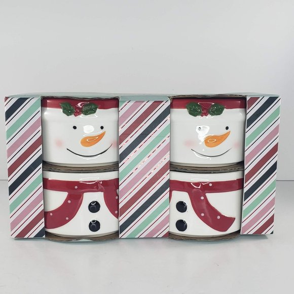 Bakeshop By Master Class Snowman Ramekins Set of 4 NIP Christmas Holiday - Picture 2 of 6